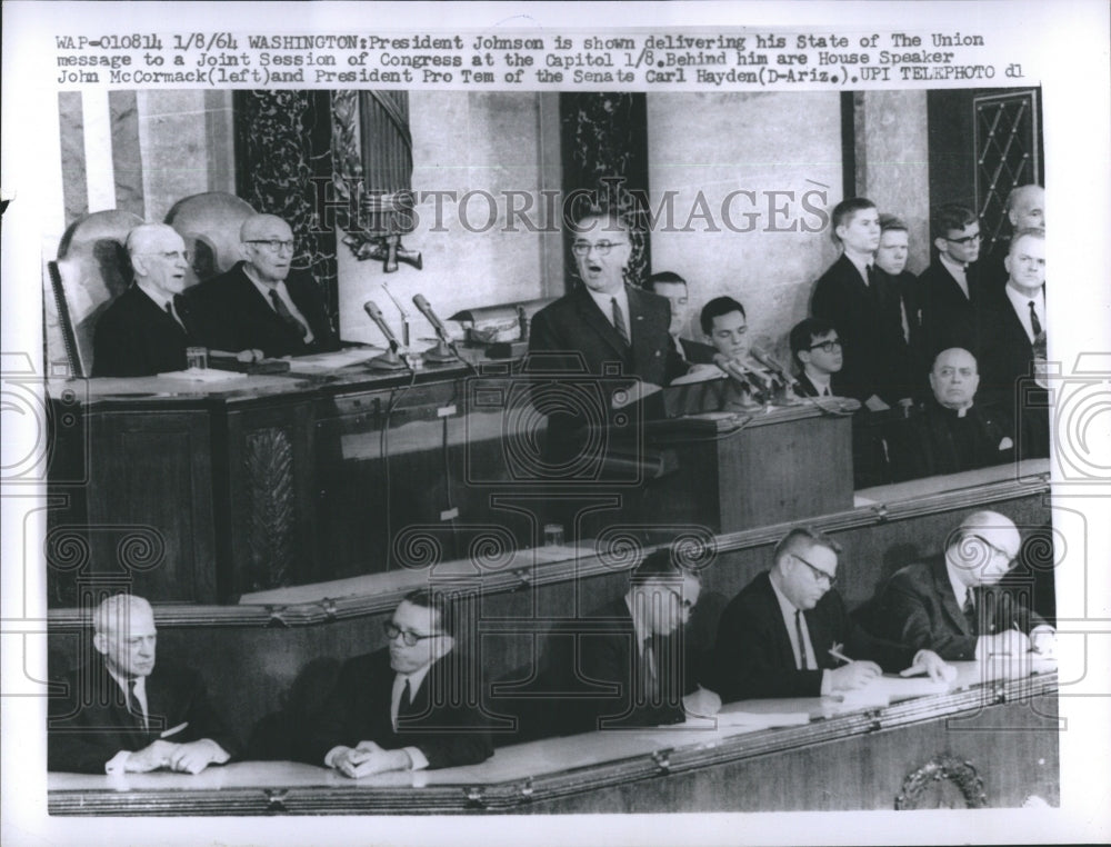 1964 Press Photo President Johnson is Shown Delivering his State of the Union - Historic Images