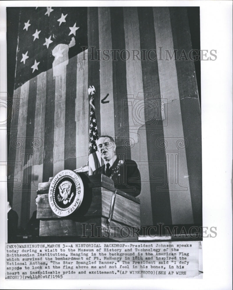 1965 Press Photo President Lyndon Johnson Speaks During Museum of History - Historic Images