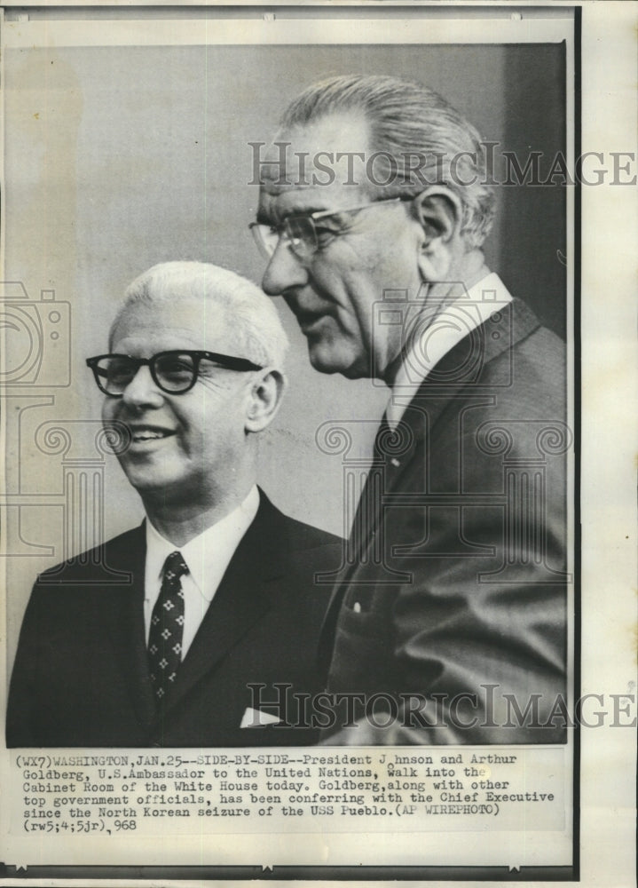 1968 Press Photo President Johnson and Arthur Goldberg, US Ambassador - Historic Images