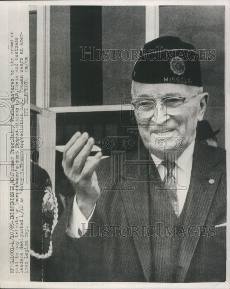 1965 Press Photo Former Pres. Harry Truman at &quot;Harry S. Truman Appreciation Day&quot; - Historic Images