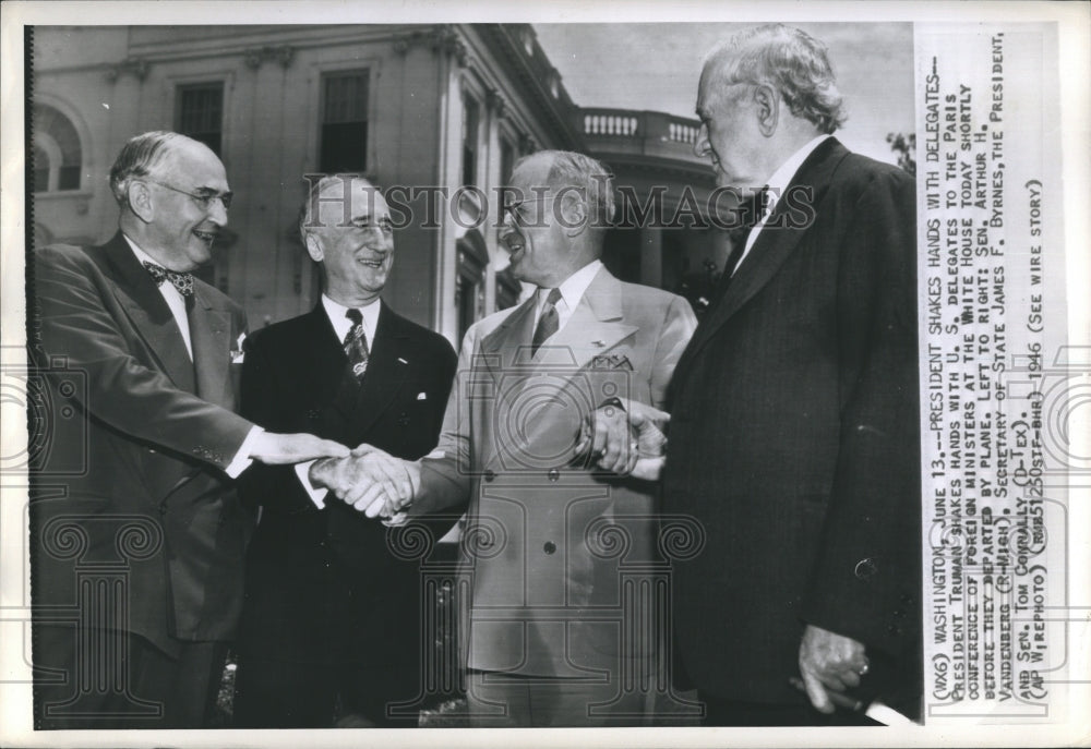 1946 Press Photo Pres. Truman and the delegates to the Paris conf. of Foreign - Historic Images