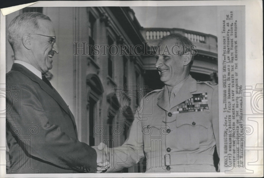 1946 Press Photo President Truman greets Field Marshal Bernard Law Montgomery - Historic Images