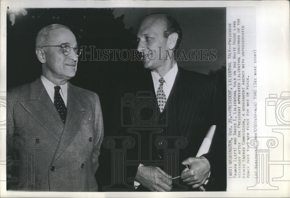 1946 Press Photo President Truman and David E. Lilienthal at the White House - Historic Images