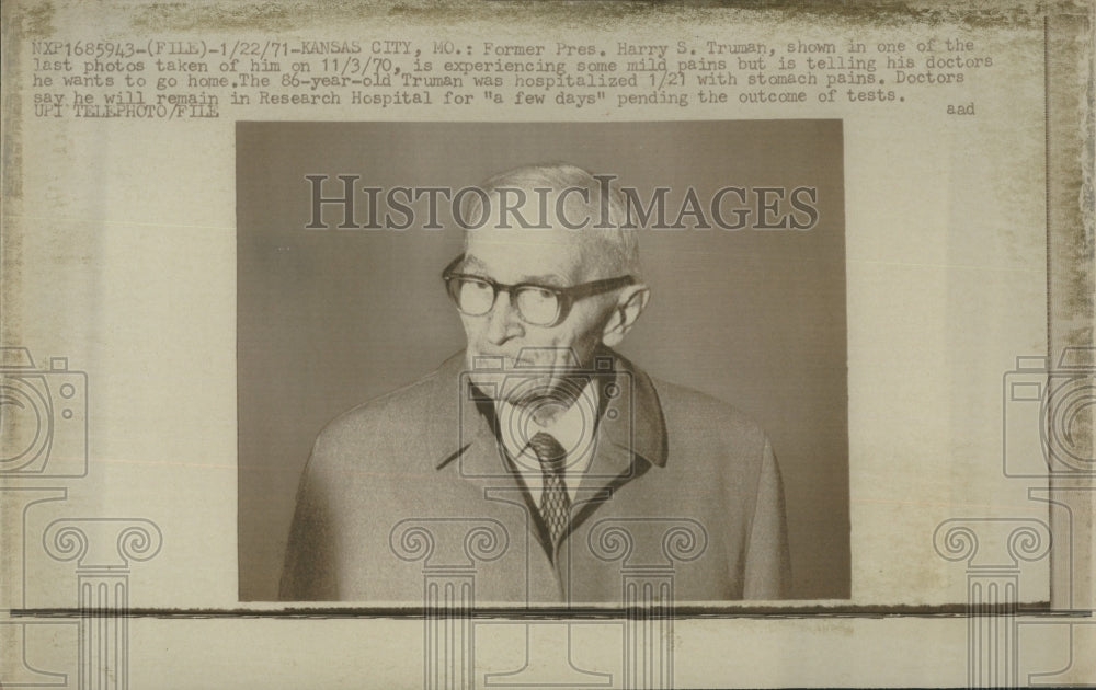 1970 Press Photo Former President Harry S. Truman in one of the last pictures - Historic Images