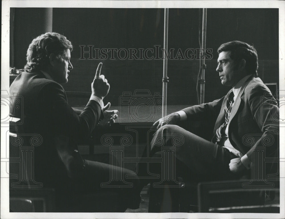 1975 Press Photo Senator Edward Kennedy &amp; Dan Rather - RSH05603 - Historic Images