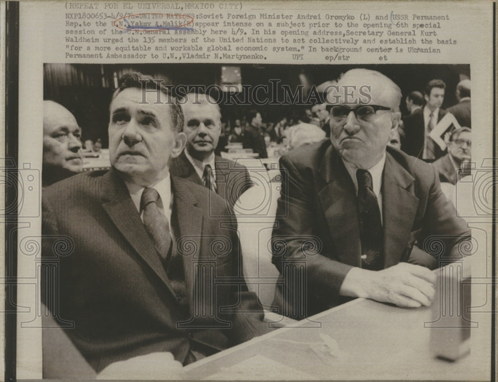 1974 Press Photo Yokov A Malik And Soviet Foreign Min Andrei Gromyko AT UN Meet - Historic Images