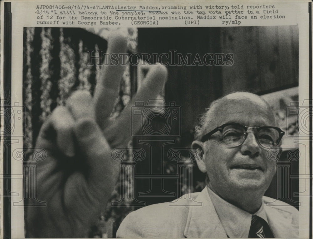 1974 Press Photo Lester Maddox Democratic Gubernational nomination Georgia - Historic Images