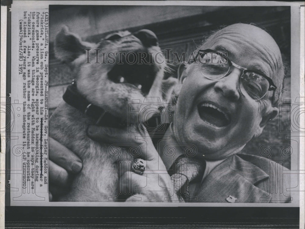 1971 Press Photo Lt. Gov. Lester Maddox and Lion Cub - RSH06339 - Historic Images