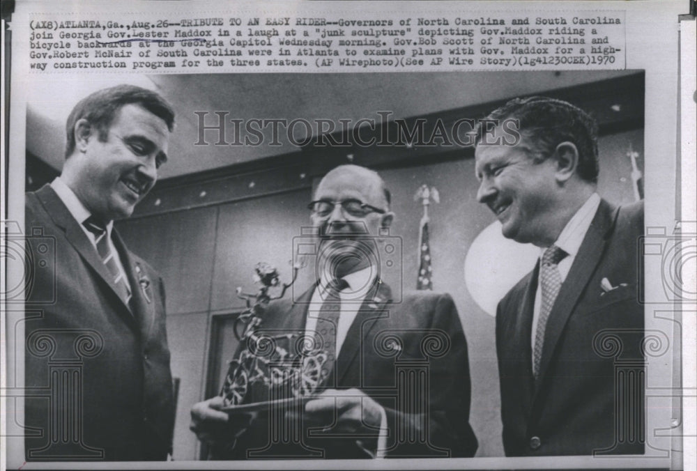 1970 Press Photo Gov.Lester Maddox,Gov.Bob Scott &amp; Gov. Robert McNair - Historic Images