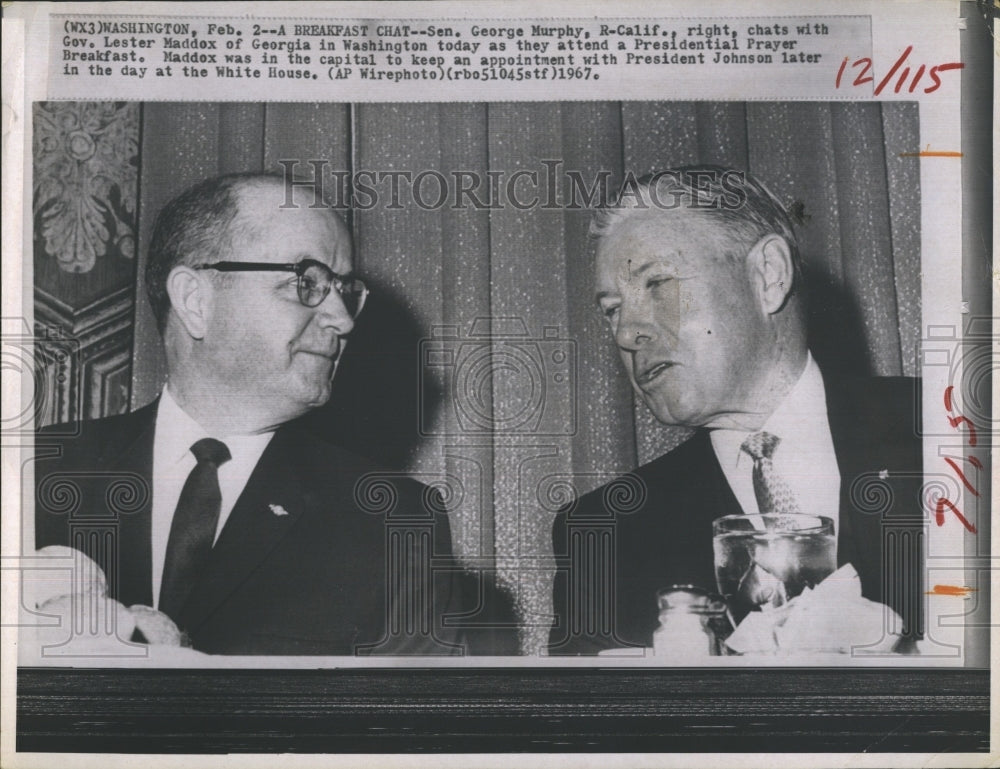 1967 Press Photo Senator George Murphy Governor Lester Maddox - RSH06361 - Historic Images