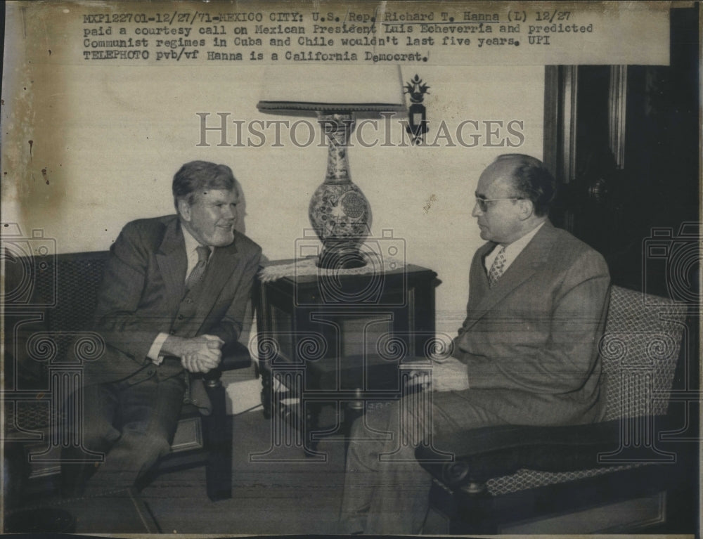 1971 Press Photo U S Rep Richard Hanna with Mexican president Luis Echeverria - Historic Images