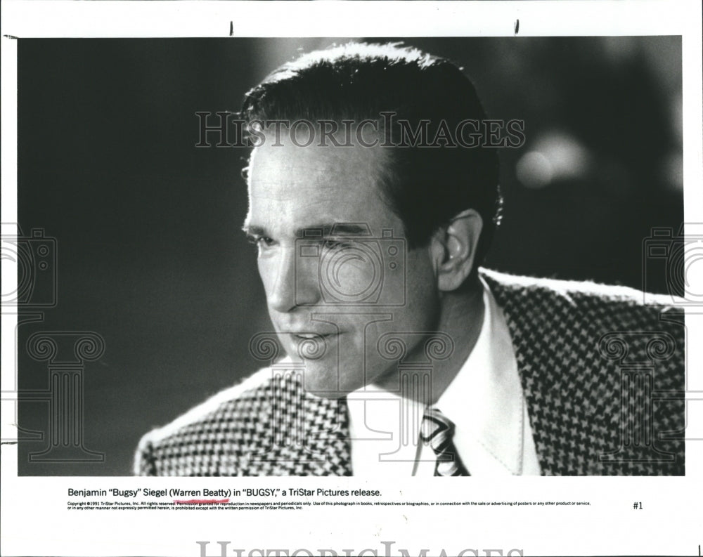 1991 Press Photo Actor Warren Beatty Portrays "Bugsy" (Siegel) TriStar Movie - Historic Images