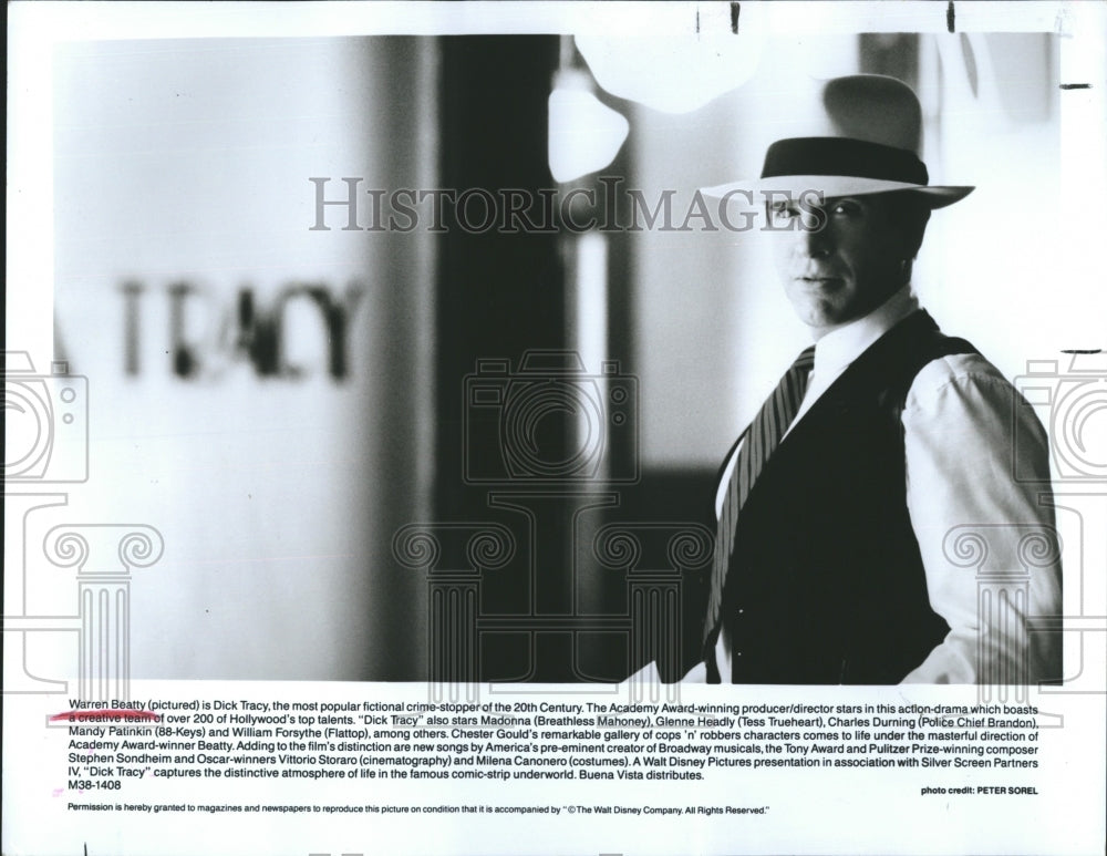 1990 Press Photo Warren Beatty Dick Tracy Twentieth Century Fox Academy Film - Historic Images