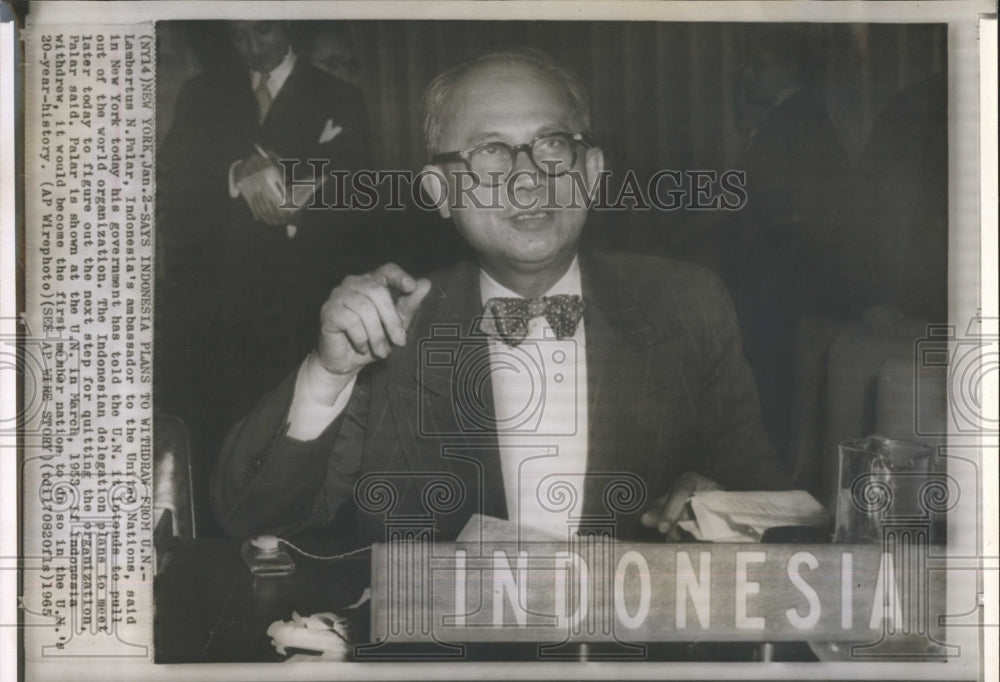 1965 Press Photo Indonesia Ambassador To UN In NYC-Says They Are Pulling Out - Historic Images