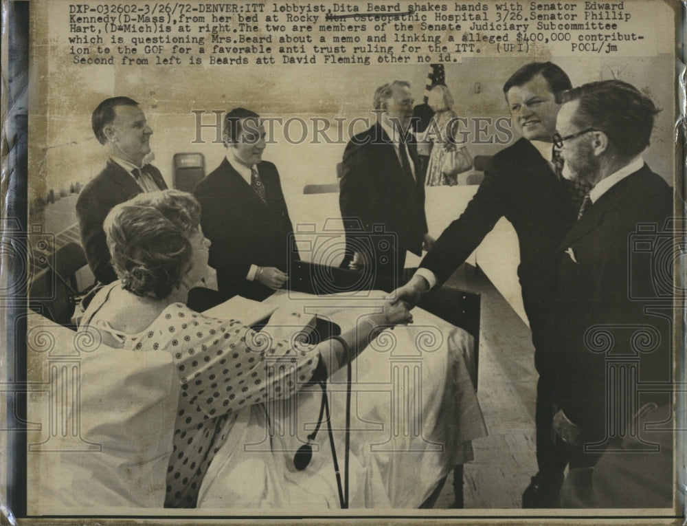 1972 Press Photo ITT Lobbyist Dita Beard With Sen Edward Kennedy In Denver CO - Historic Images