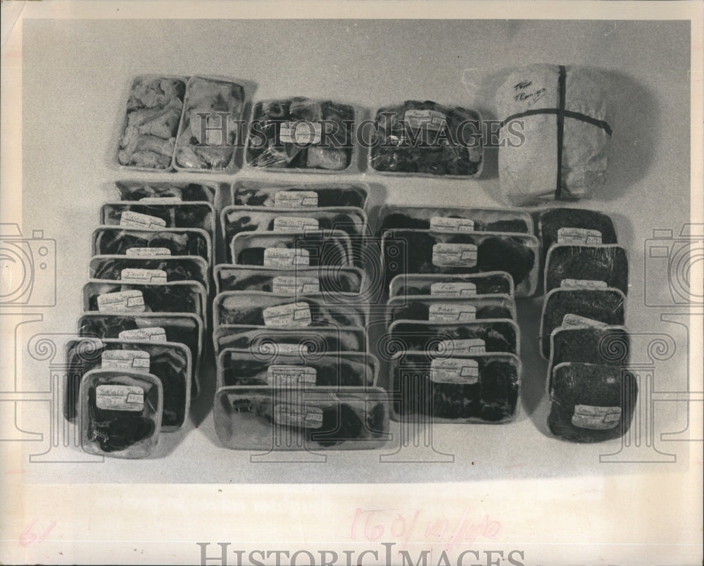 1972 Press Photo Soup Bones/Sirloin Steaks/New York Strip Steak/Cube Steak/Beef - Historic Images