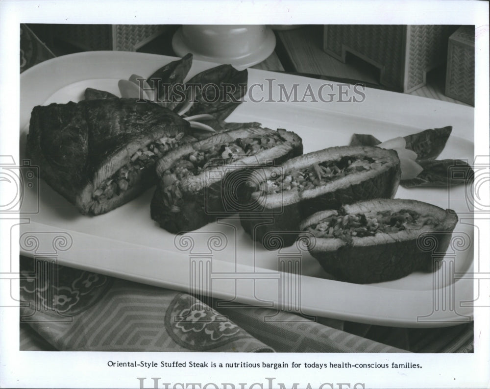 1985 Press Photo Oriental Style Stuffed Steaks For Health Conscious Meals - Historic Images