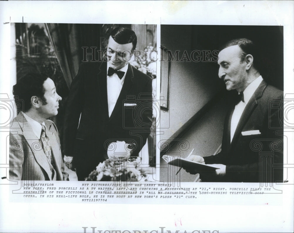 1978 Press Photo Fred Porcelli, actor of All My Children and Waiter at 21 Club - Historic Images