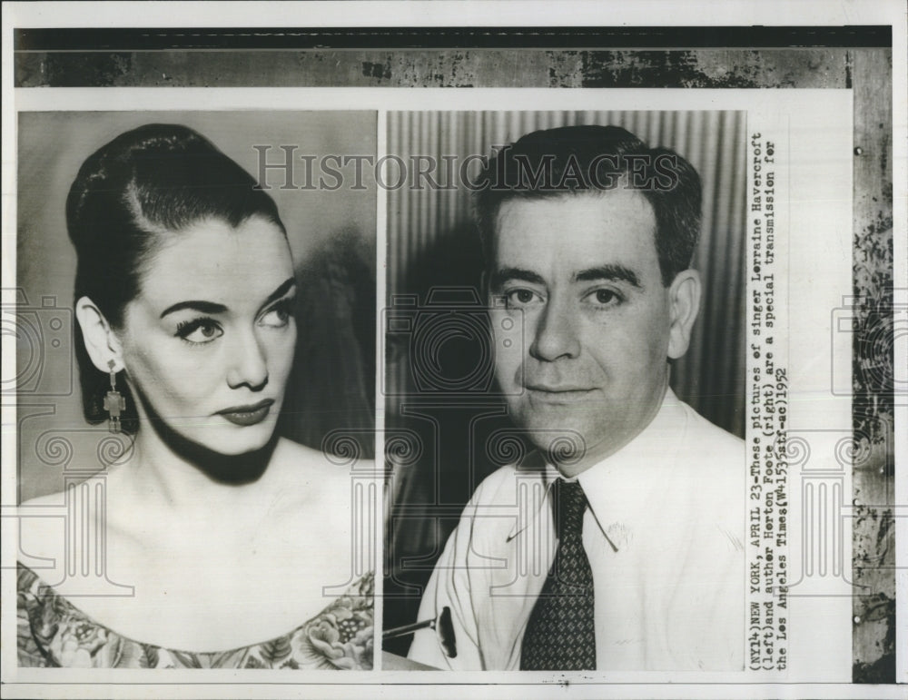 1952 Press Photo Singer Lorraine Havecroft and Author Herton Foote. - Historic Images