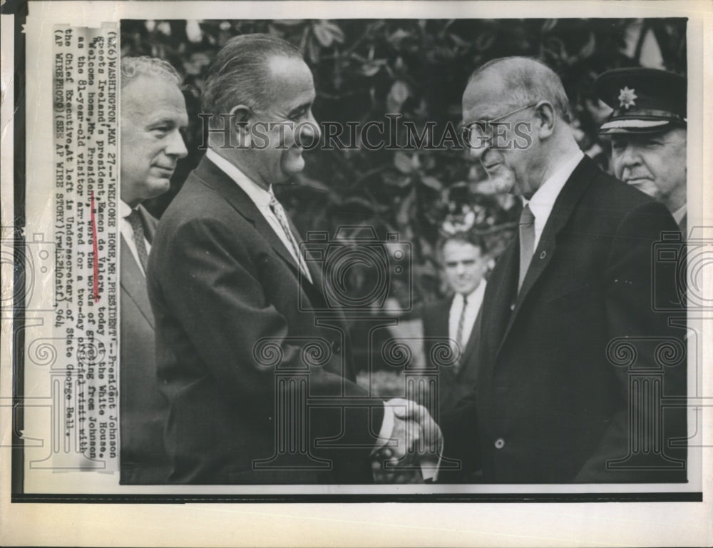 1964 President Johnson greets Ireland President Eamon de Valera-Historic Images