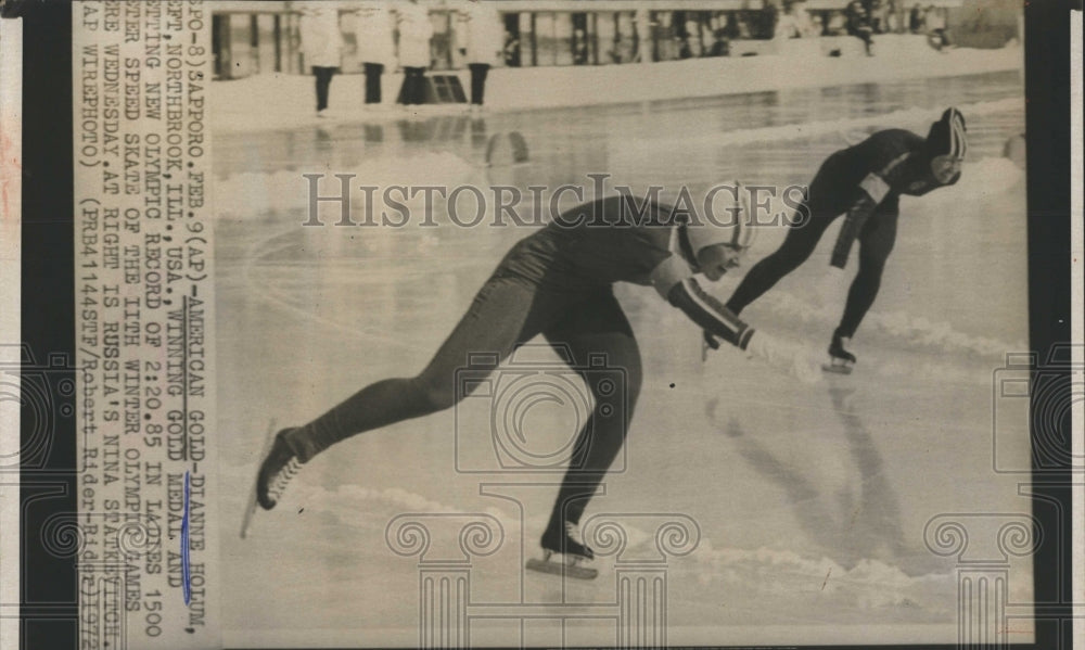 1972 Press Photo Dianne Holum wins Gold for Speed Skating at the Olympics - Historic Images