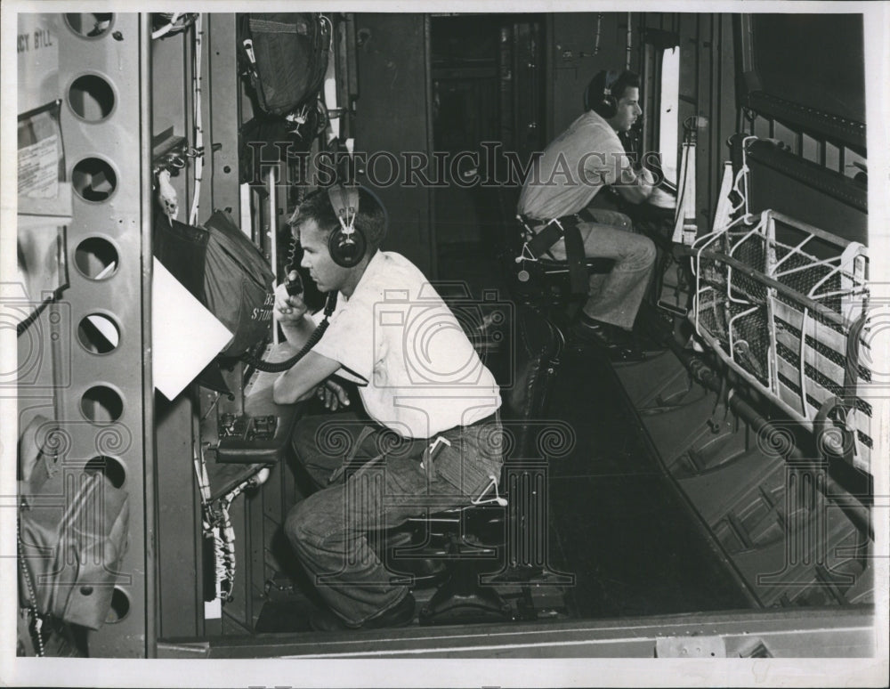 1956 Press Photo Inside the plane, monitor water for signs of wreckage. - Historic Images