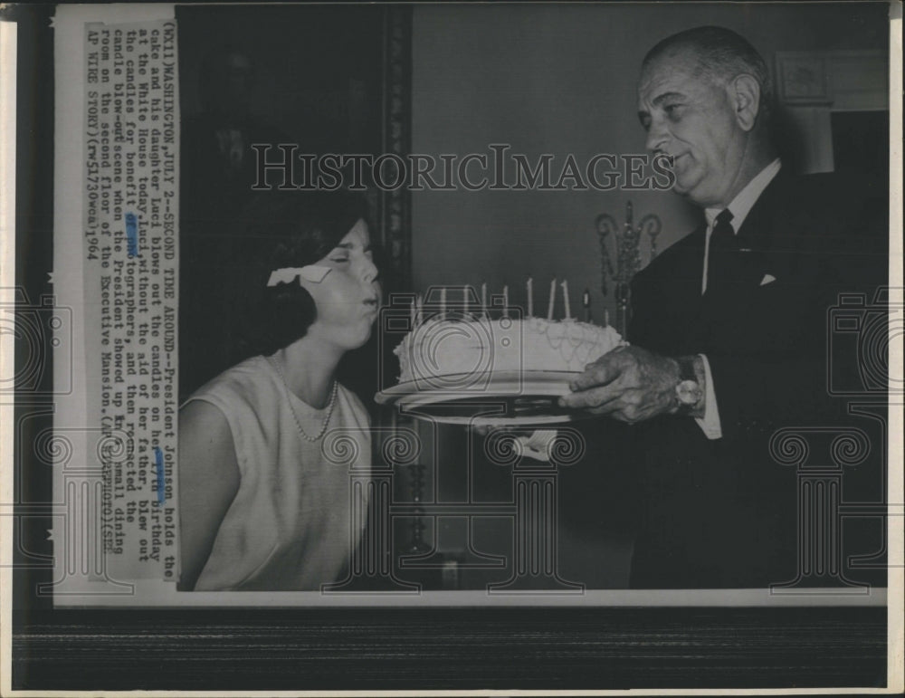 1964 Press Photo President Johnson &amp; Daughter Celebrate 17th Birthday - Historic Images