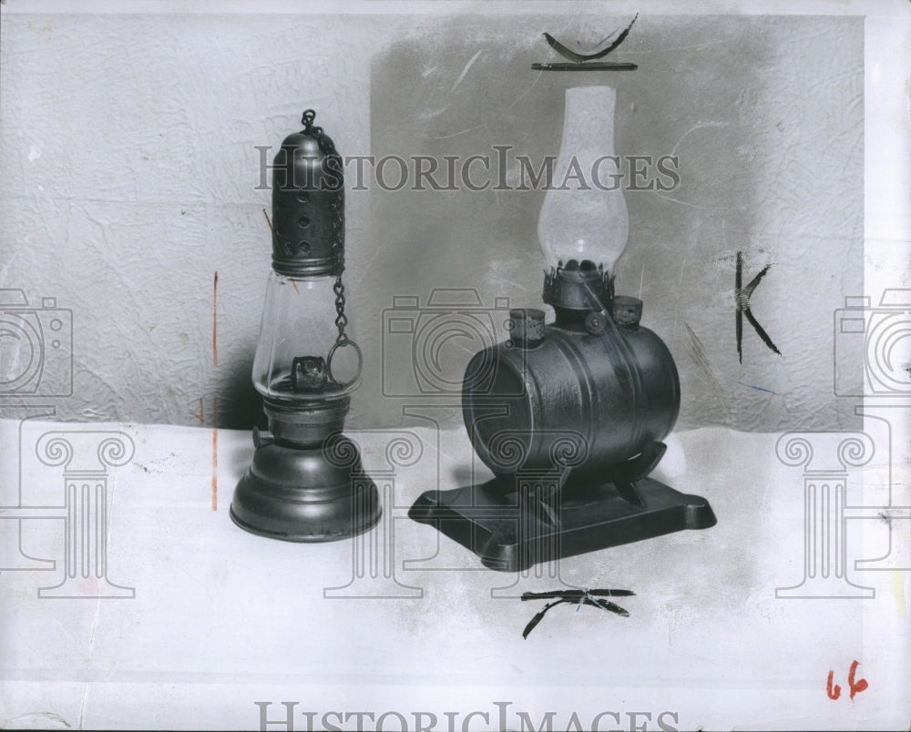 1958 Press Photo Two Household Oil Lamps - Historic Images