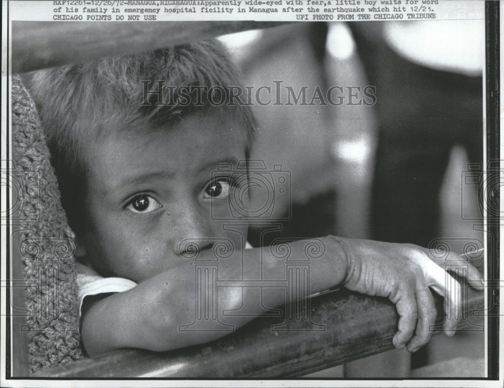 1972 Press Photo Boy At Managua Emergency Hospital After Nicaragua Earthquake - Historic Images