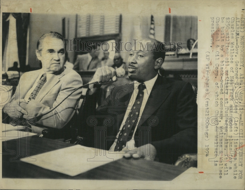 1974 Press Photo Alabama Gov. George Wallace w/ oil co. pres. Charles Wallace - Historic Images