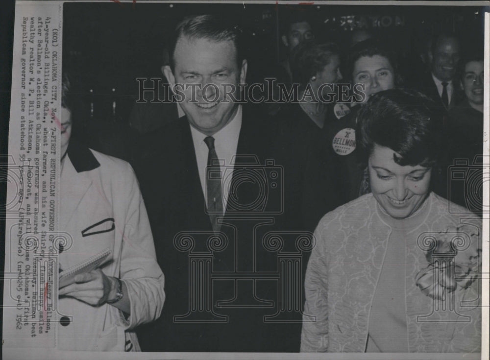 1962 Press Photo Gov. Henry Bellmon of Oklahoma with wife Shirley after election - Historic Images