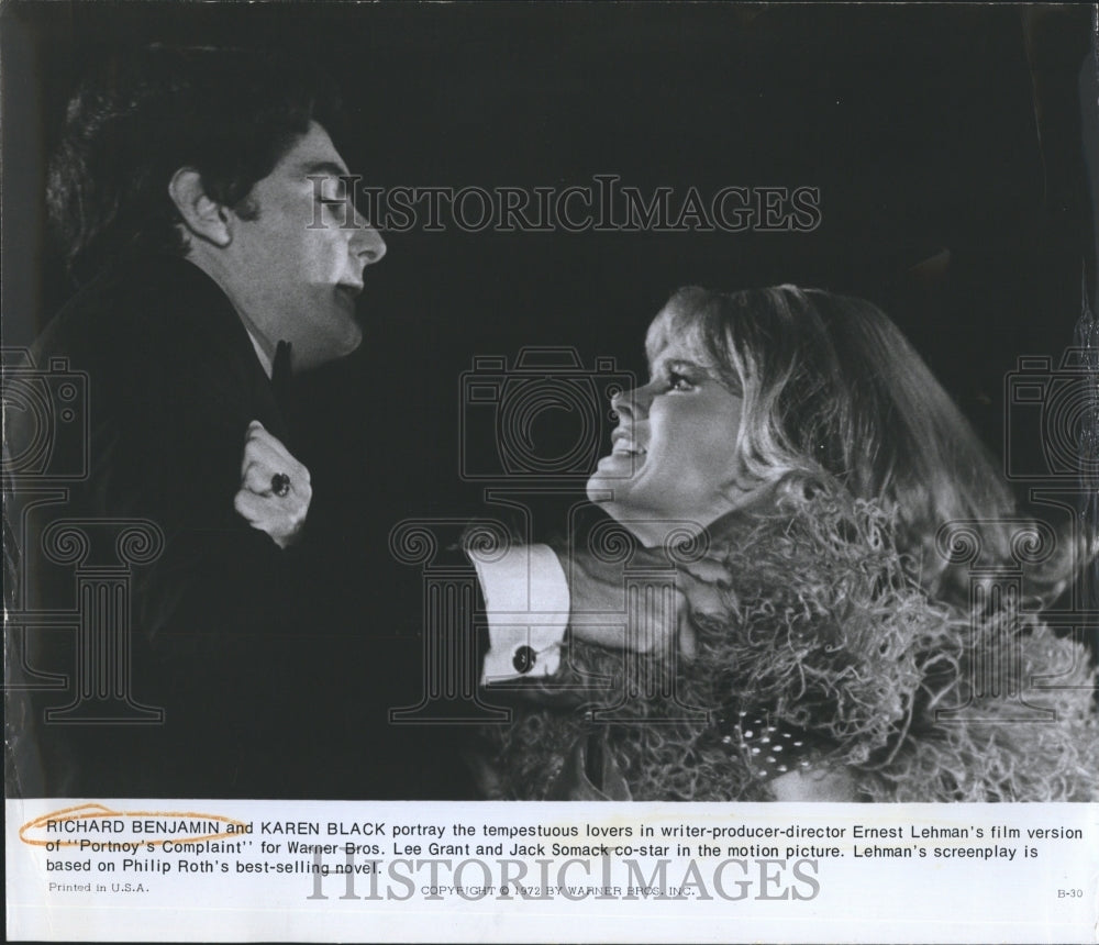 1972 Press Photo Richard Benjamin and Karen Black star in &quot;Portnoy&#39;s Complaint.&quot; - Historic Images