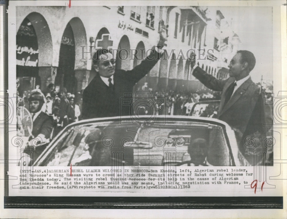 1962 Press Photo Ben Khedda Algerian rebel leader and King Hassan of Morocco. - Historic Images