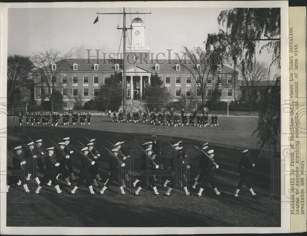 Press Photo Cadet Battalion Platoon Drill Parade in front of Hamilton Hall, - Historic Images