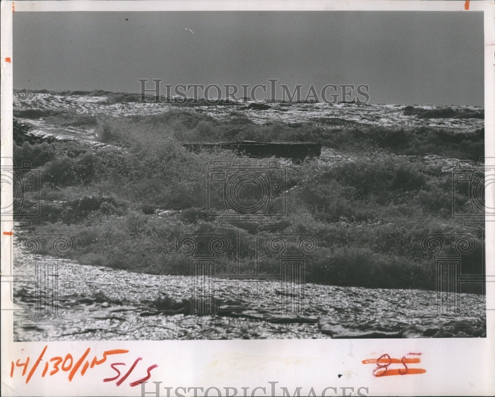 1966 Press Photo Lashes by wind, waves leaf against Gulf Beaches. - Historic Images