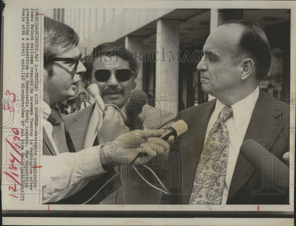 1973 Watergate conspirator James McCord delivers remarks to newsmen-Historic Images