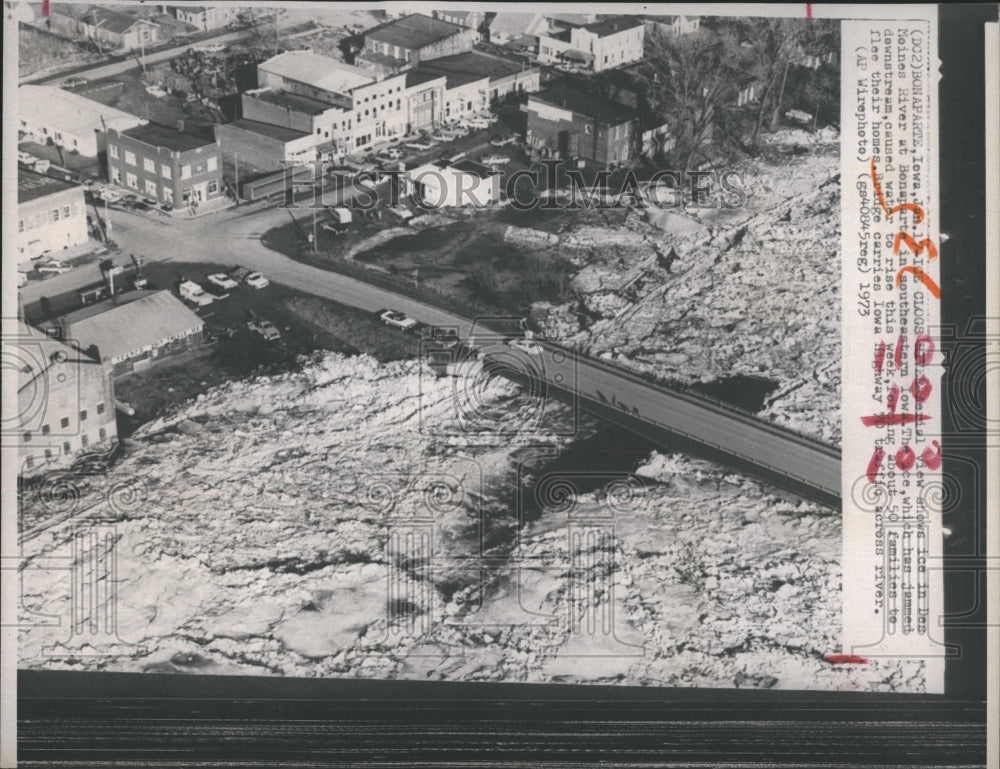 1973 Press Photo Aerial view ice in Des Moines River in Southern Iowa. - Historic Images