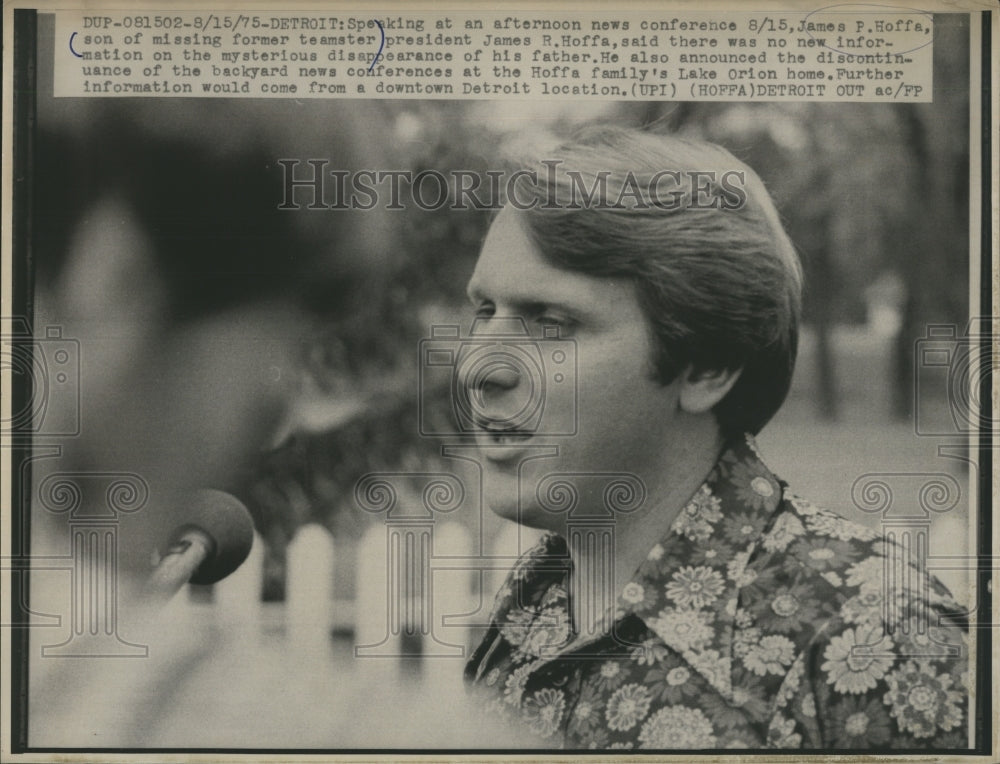 1975 Press Photo James P. Hoffa Son Of Former Teamster President Missing - Historic Images