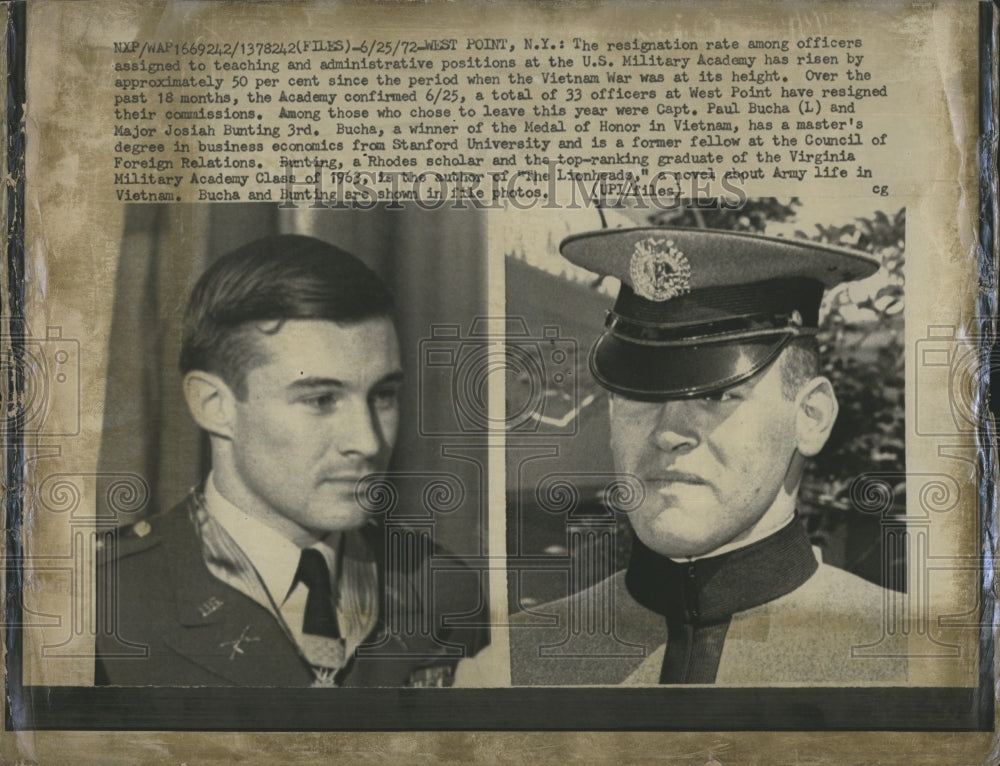 1972 Press Photo Cadet Officers Opt Resign West Point Paul Bucha Josiah Bunting - Historic Images