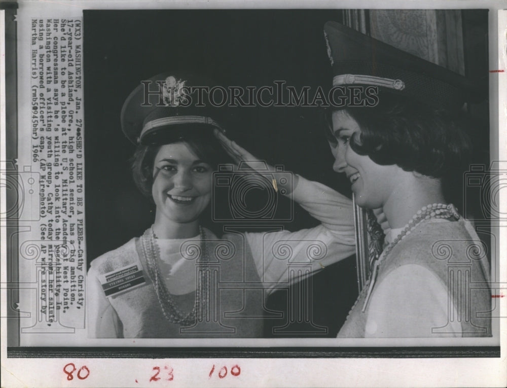 1966 Press Photo Cathy Christy US Military Academy Hopeful Salute - Historic Images