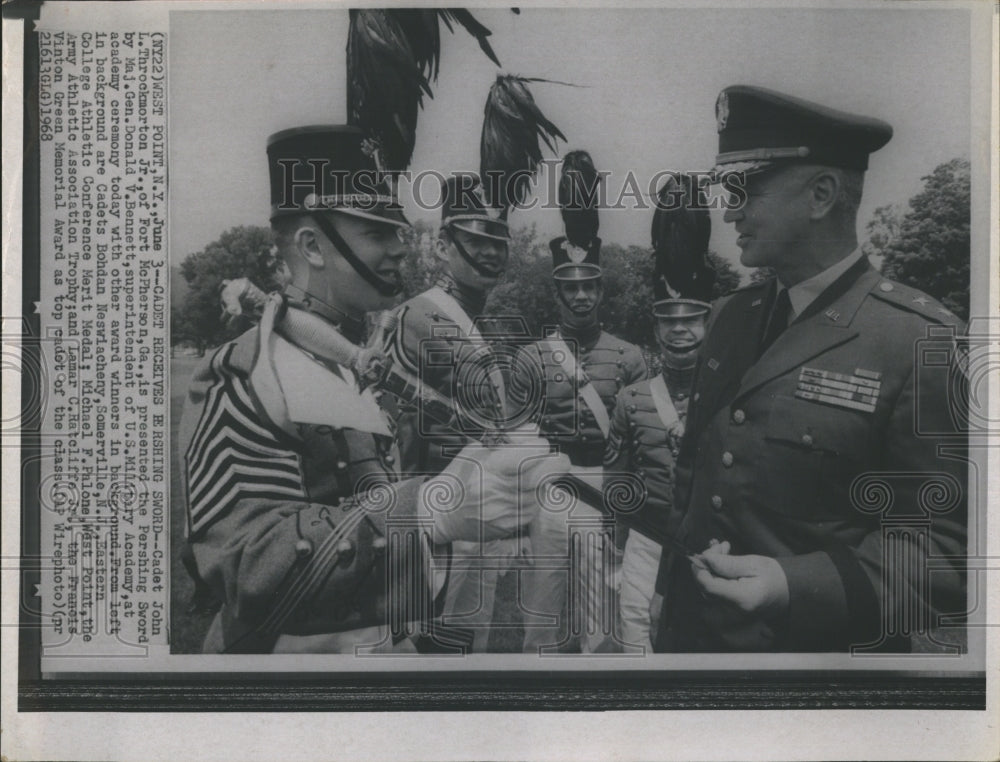 1968 Press Photo Cadet John Throckmorton General Donald Bennett West Point - Historic Images