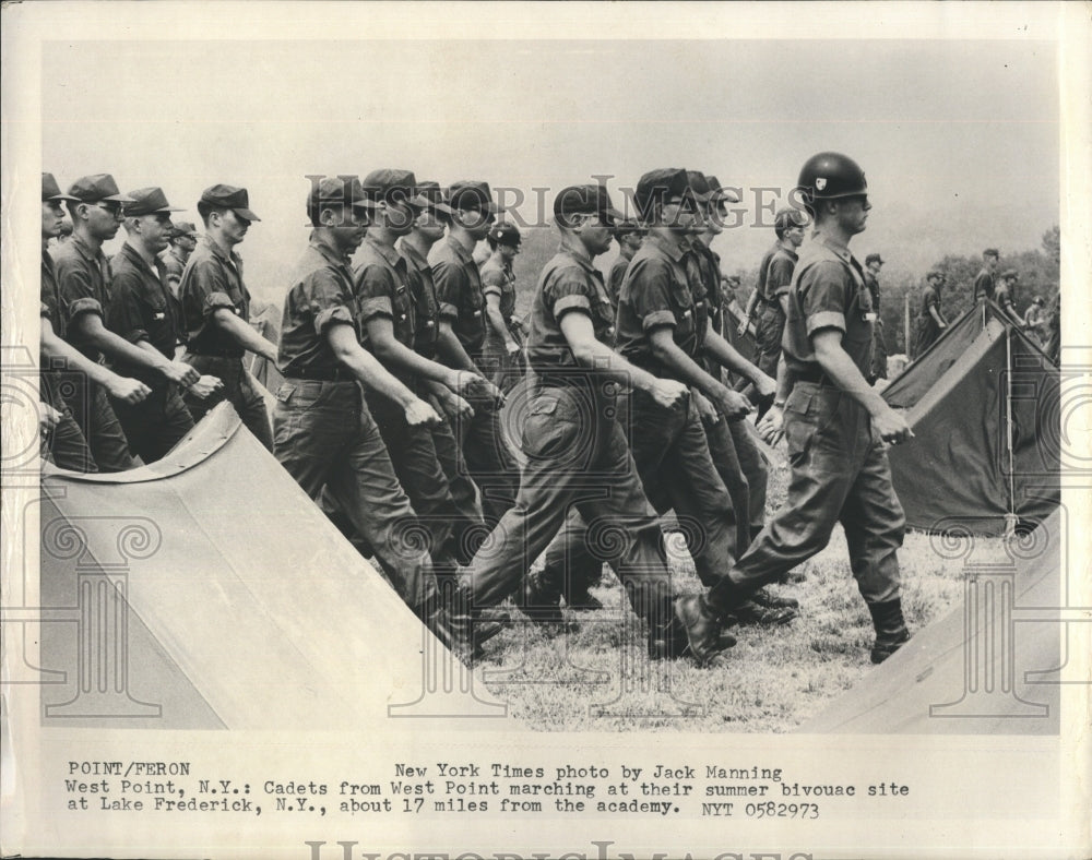 1973 Press Photo US Military Academy Cadets Marching Lake Frederick Tents - Historic Images