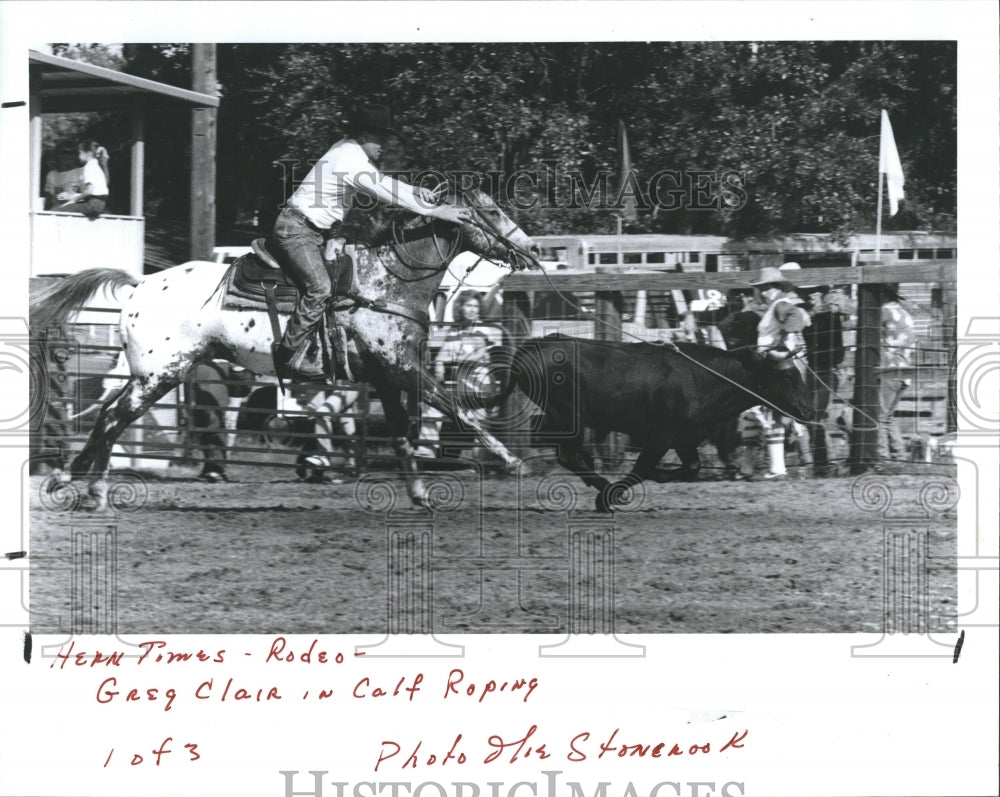 1989 Press Photo Greg Clair Calf Roping At Cattleman&#39;s Rodeo Competition - Historic Images