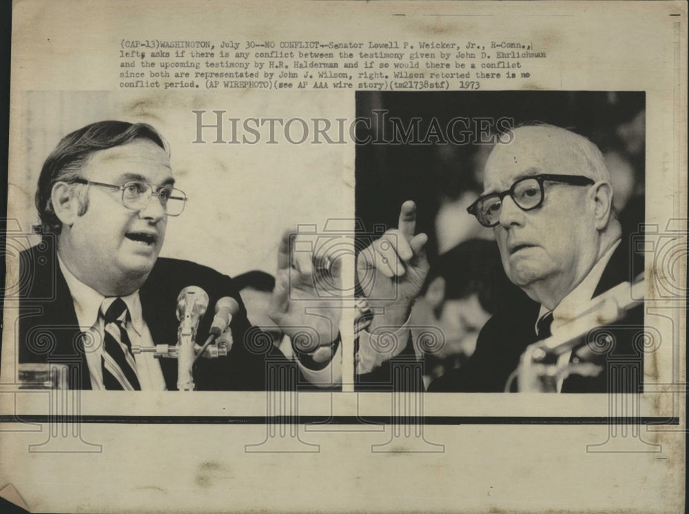 1973 Press Photo Senator Lowell Weicker John J. Wilson - Historic Images