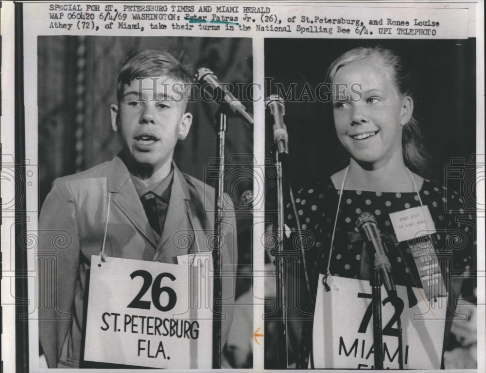 1969 Press Photo Peter Patras Renee Louise National Spelling Bee - Historic Images