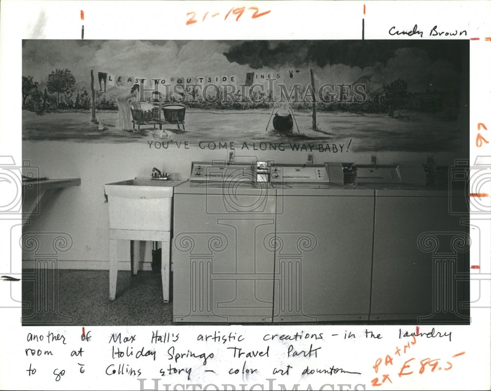 1984 Press Photo Another of Max Hall&#39;s Artistic creation in the laundry room - Historic Images