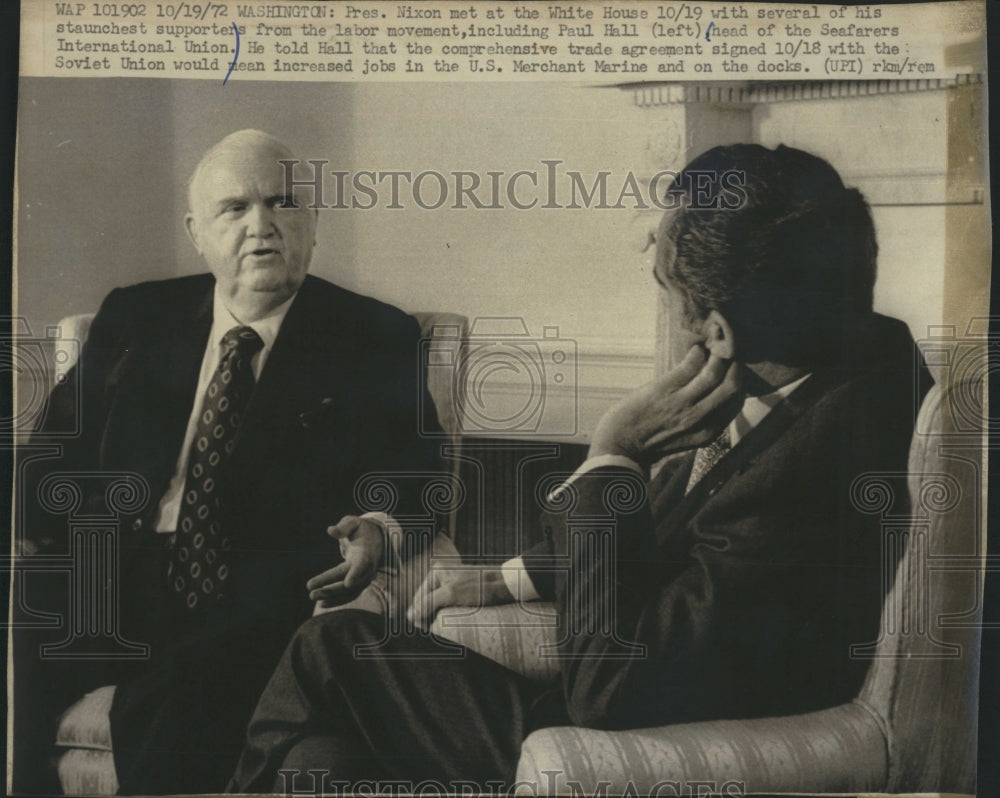 1970PressPhoto Pres. Nixon met with supporters incl. Paul Hall(head of seafarer)-Historic Images