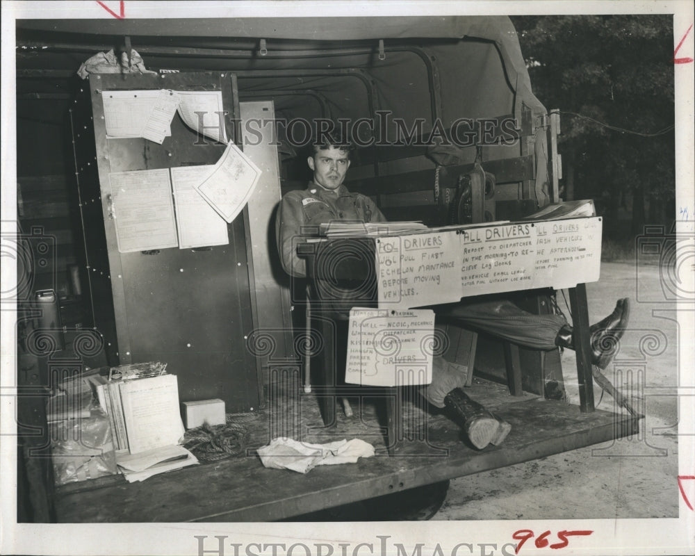 1965 Press Photo Pfc. Donald L. Watkins Behind Supply Clerk Desk Fort Benning - Historic Images