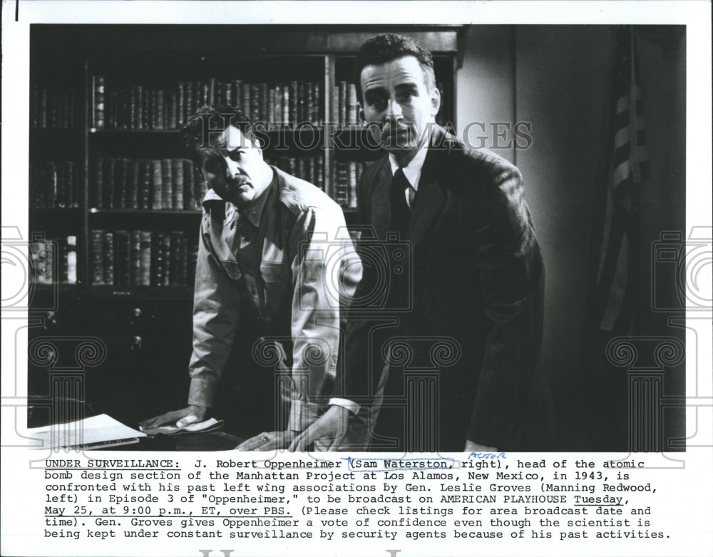 Press Photo Sam Waterston Stars as J. Robert Oppenheimer in PBS' "Oppenheimer" - Historic Images