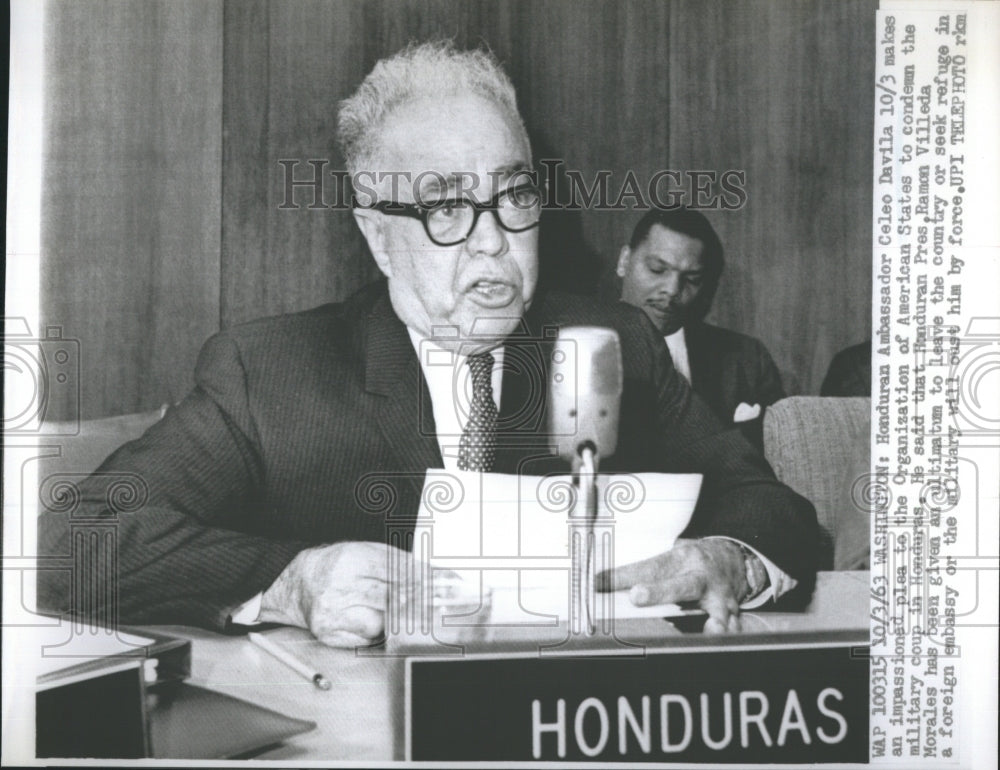 1963 Press Photo Honduran Ambassado Celeo Davila - Historic Images